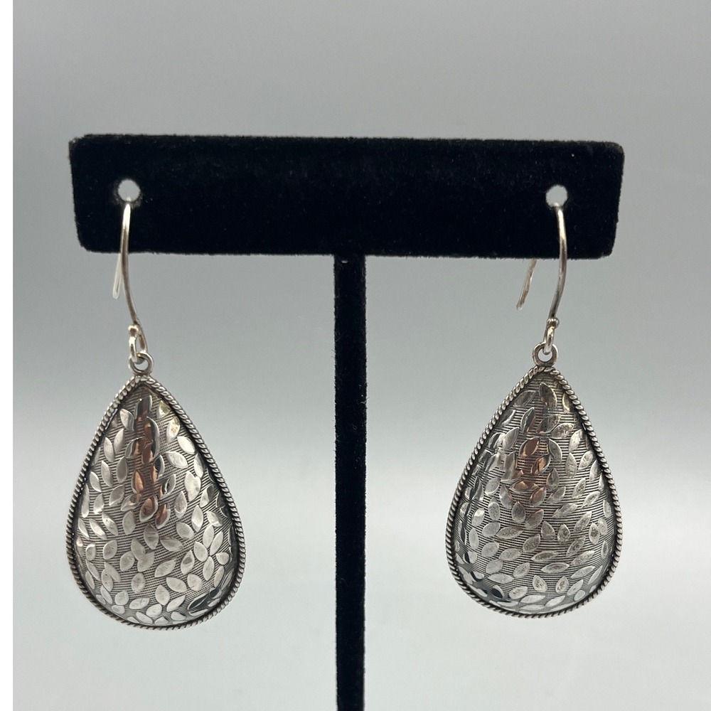 925 Sterling Silver Vintage Earrings DOUG‎ PAULUS Drop Shape Leaf engraved